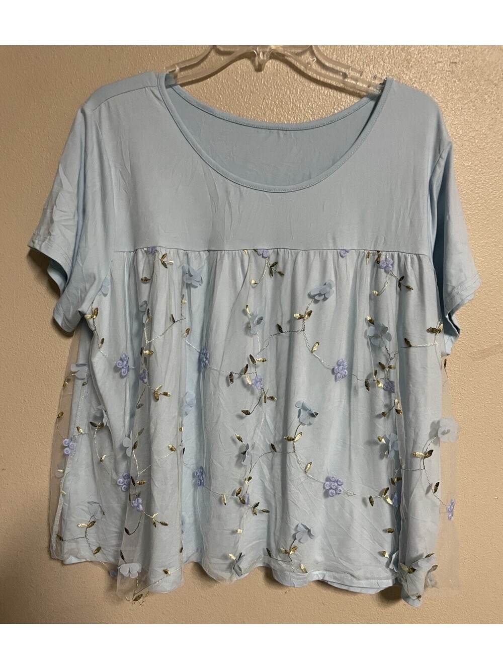 Plus Size Blouse Skue Curve 1XL Short Sleeve Blue Lace Fairy core Boho